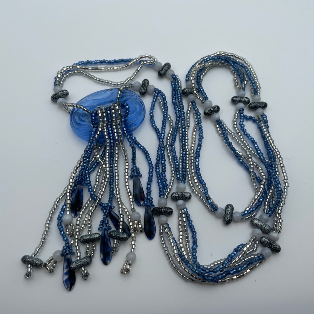 Beautiful blue beaded contemporary style necklace